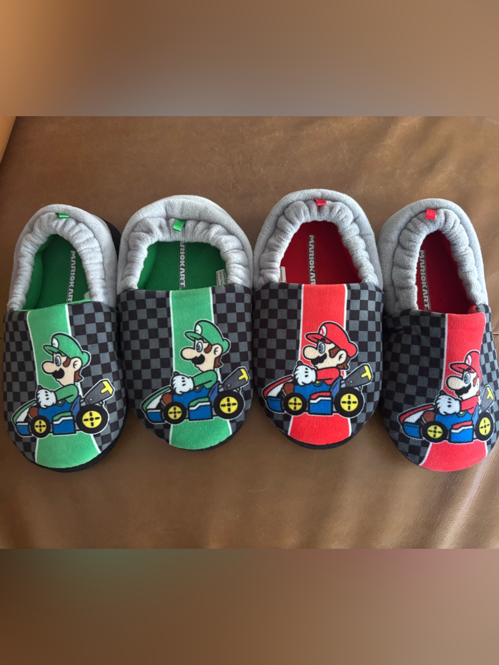 Kids Racing Character Slip-On Footies in Red and Green